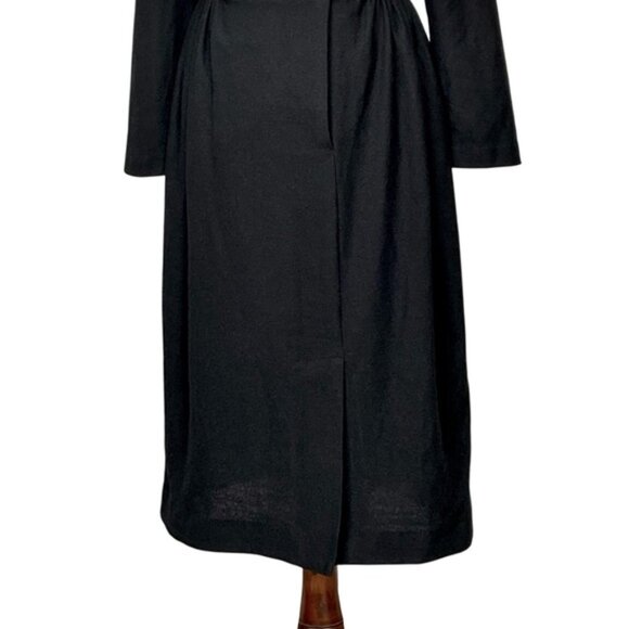 Leslie Lucks Vintage 80s Wool Blend Black Faux Wrap Midi Dress Size 12 - Picture 6 of 9